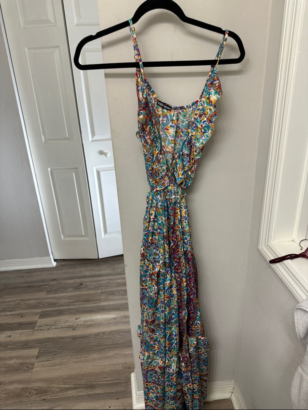 Teal Yellow Coral Printed Maxi Dress